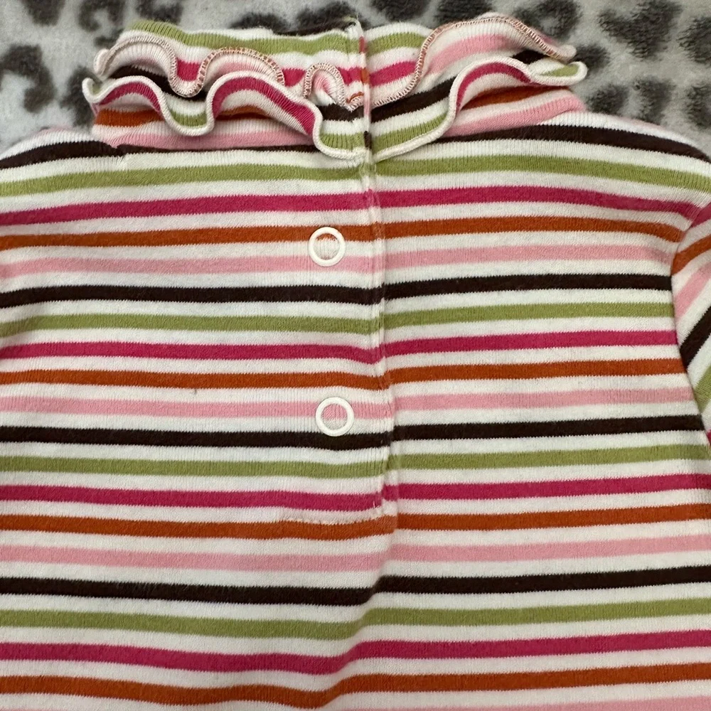 NWOT 2005 Gymboree Ruffle Turtleneck in Pink Brown Green Stripe Size 6-12 Months
